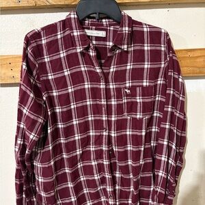 Abercrombie & Fitch Burgundy Plaid Button-Down Shirt